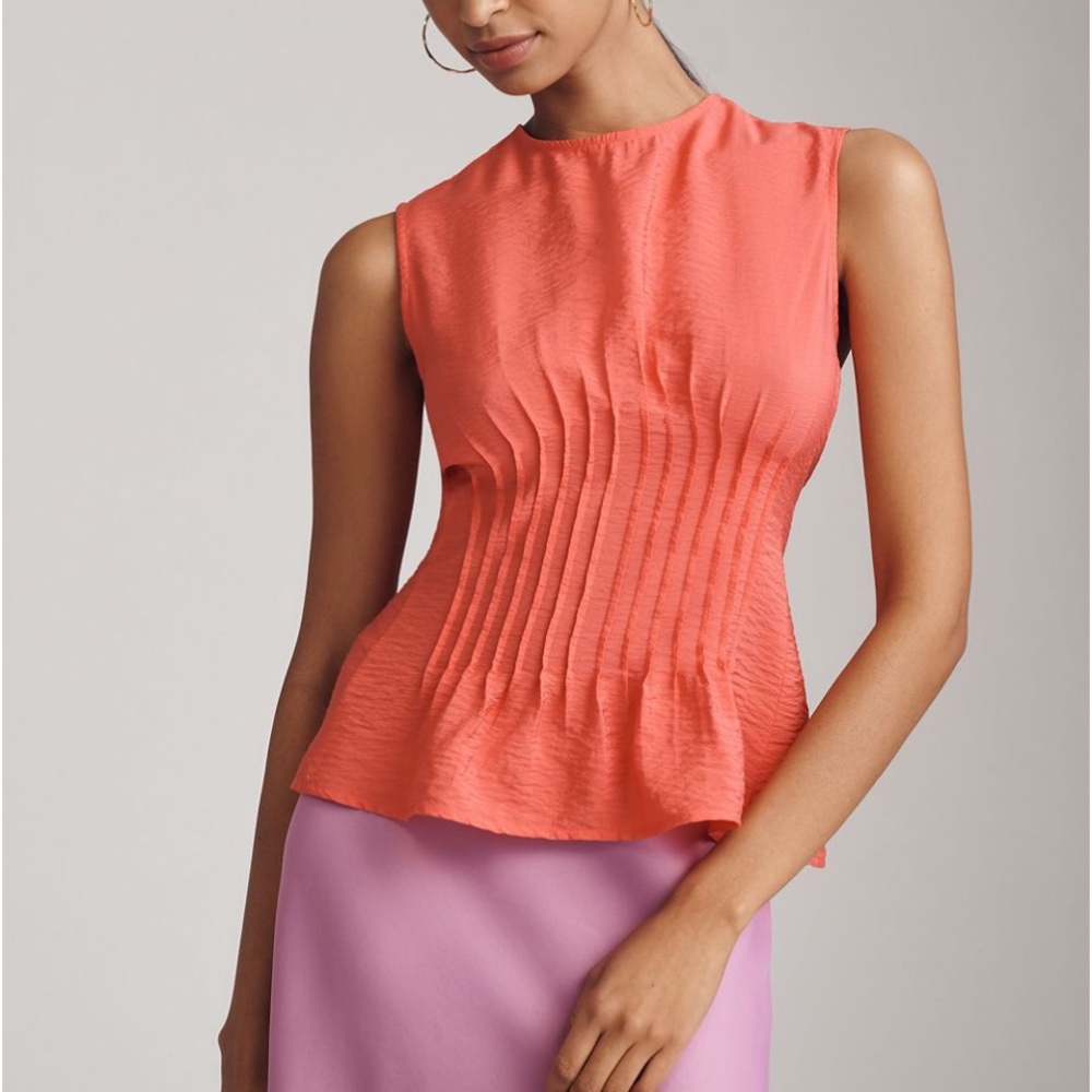 Anthropologie Coral Pleated Sleeveless Top